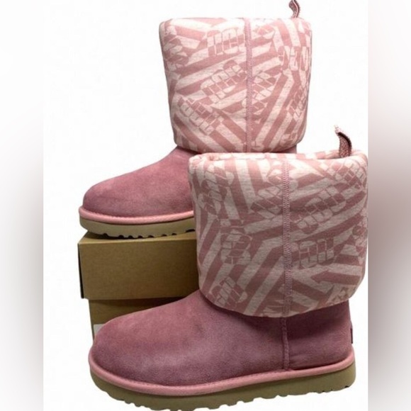UGG Shoes - UGG UGG Classic Short Jersey Stripe Suede Pink Boots Valentines Day women 7